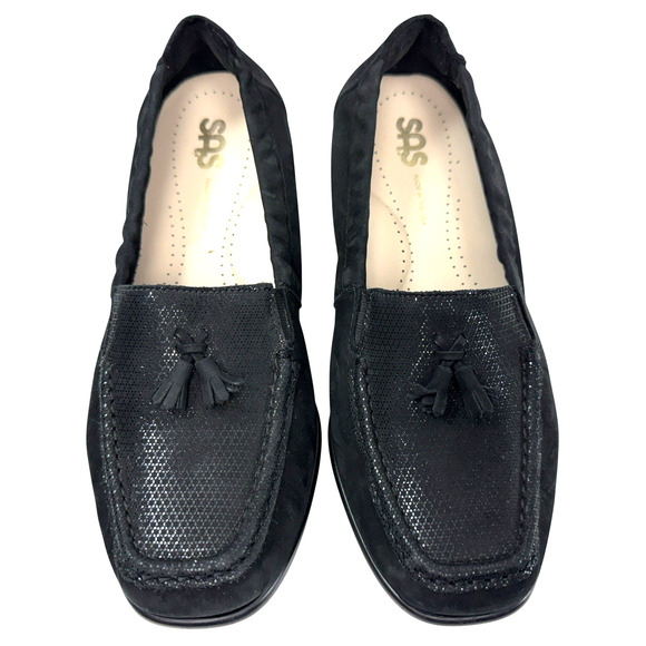 SAS Shoes Hope Tassel Comfort Loafer Flats Women’s Size 7.5 Wide Black Leather - Picture 1 of 10